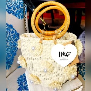 🧺🏖☀️🛳 NWT-IMO-Rattan Weaved Island-Beach-Summer-Cruise-Pearl Hobo Handbag